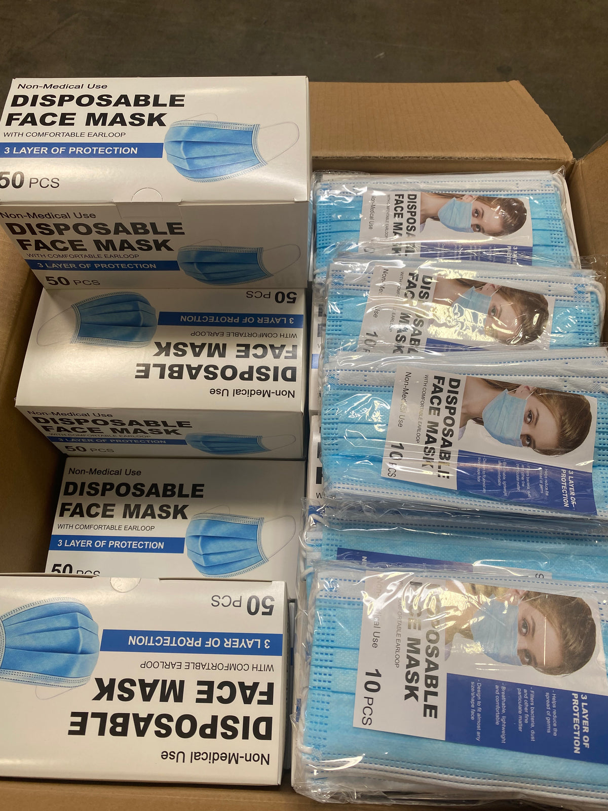 BLUE Face Mask 3-Ply (50 pc per box)