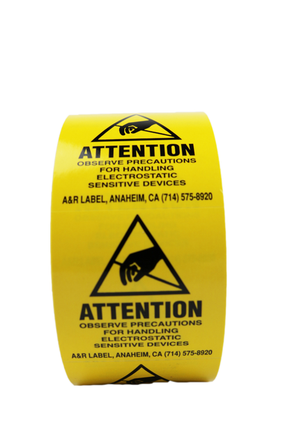 ATTENTION electrostatic Labels (500 per rl) Yellow & Black