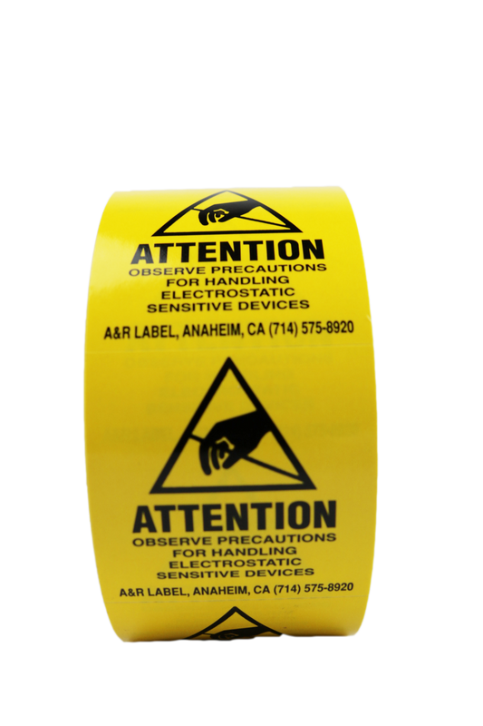 ATTENTION electrostatic Labels (500 per rl) Yellow & Black