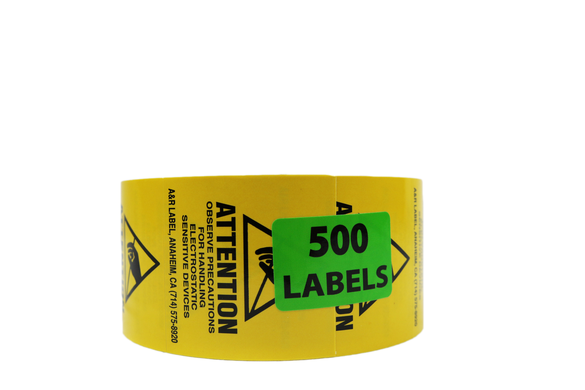 ATTENTION electrostatic Labels (500 per rl) Yellow & Black